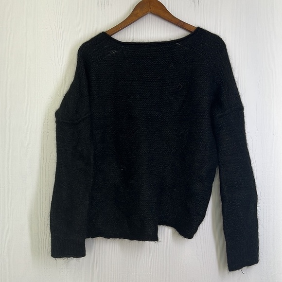 Free People - Boho Knitted Black V Neck Long Sleeve Sweater Size Large - Picture 10 of 10